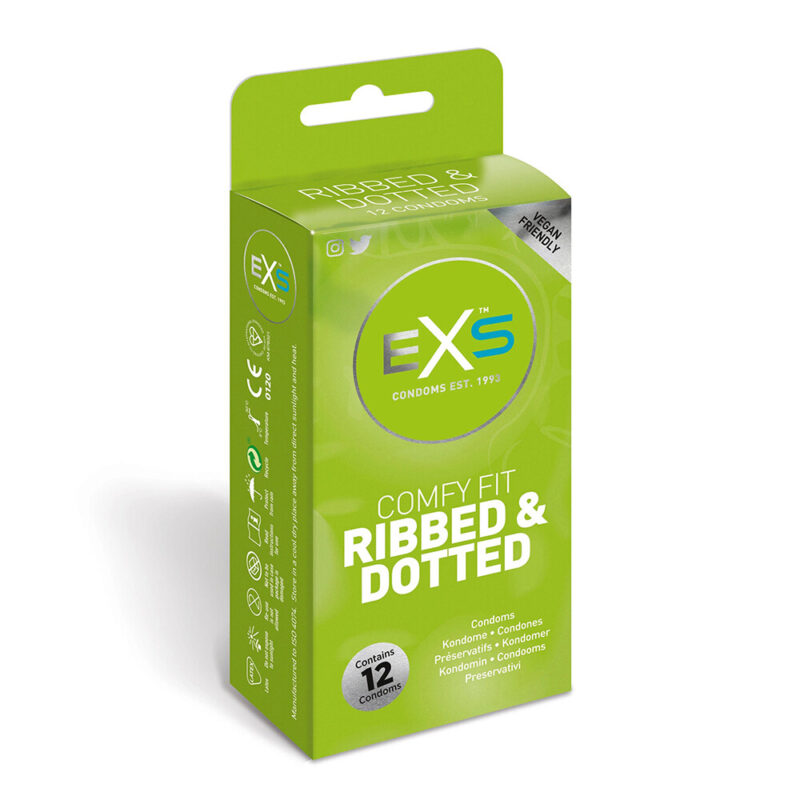 | EXS Comfy Fit Ribbed and Dotted Condoms 12 Pack