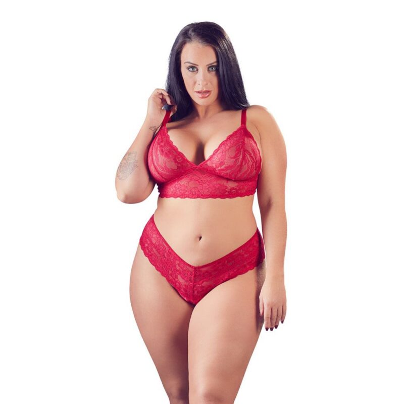 | Cottelli Plus Size Red Lace Bra And Briefs