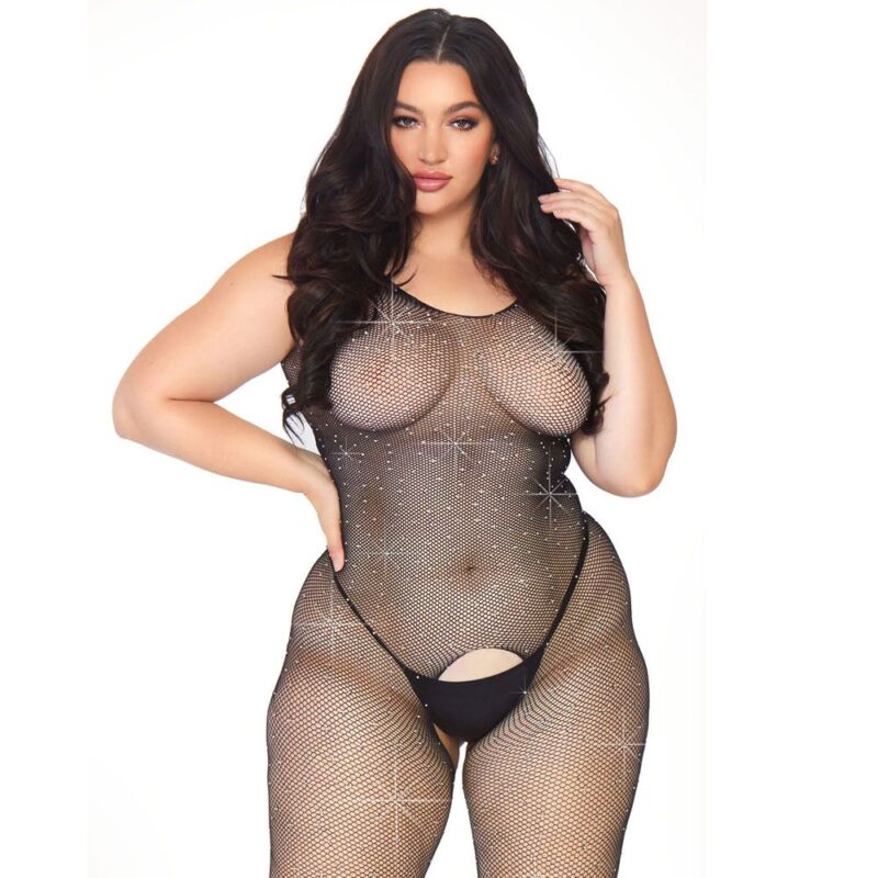 | Leg Avenue Crystalized Net Bodystocking Plus Size UK 14 to 18