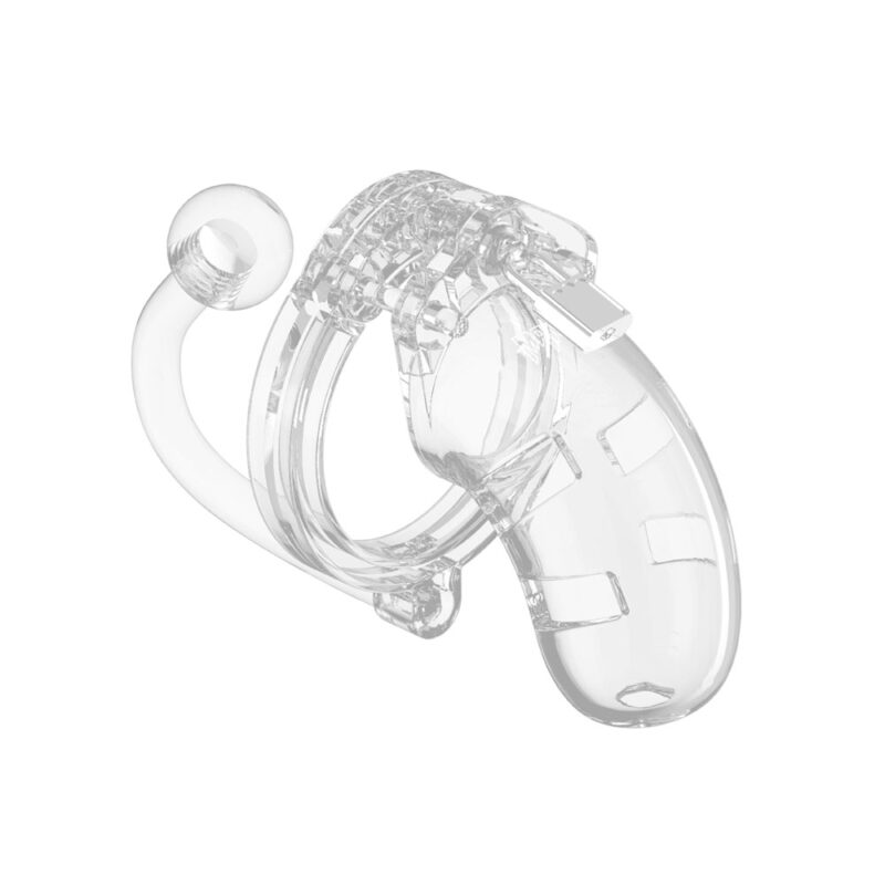 | Man Cage 10 Male 3.5 Inch Clear Chastity Cage With Anal Plug