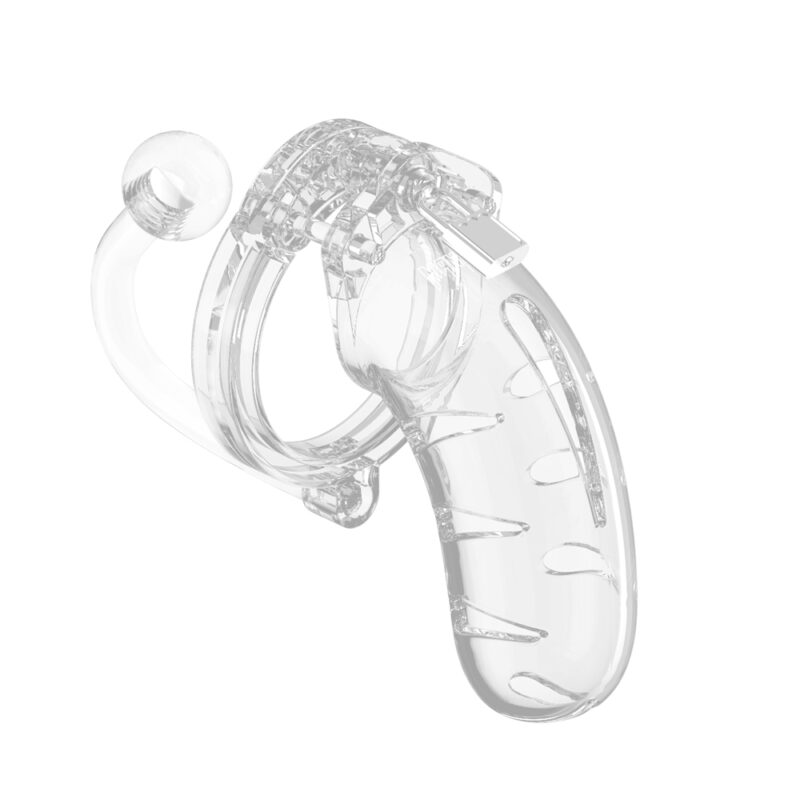 | Man Cage 11 Male 4.5 Inch Clear Chastity Cage With Anal Plug