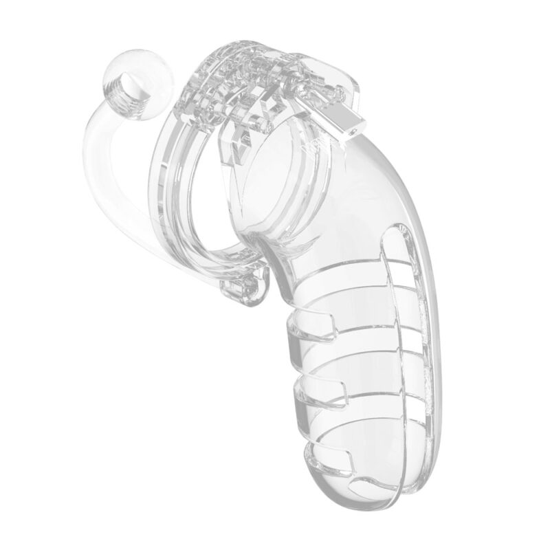 | Man Cage 12 Male 5.5 Inch Clear Chastity Cage With Anal Plug
