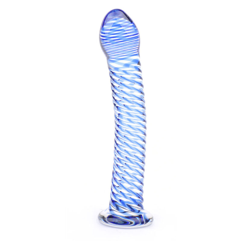 | Glass Dildo With Blue Spiral Design