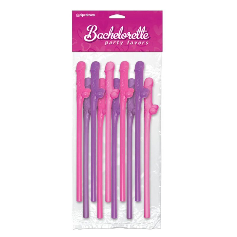 | Bachelorette Party Favors 10 Pecker Straws Pink And Purple