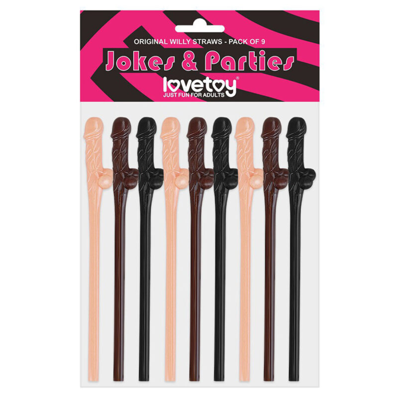 | Lovetoy Pack Of 9 Willy Straws Black Brown And Pink