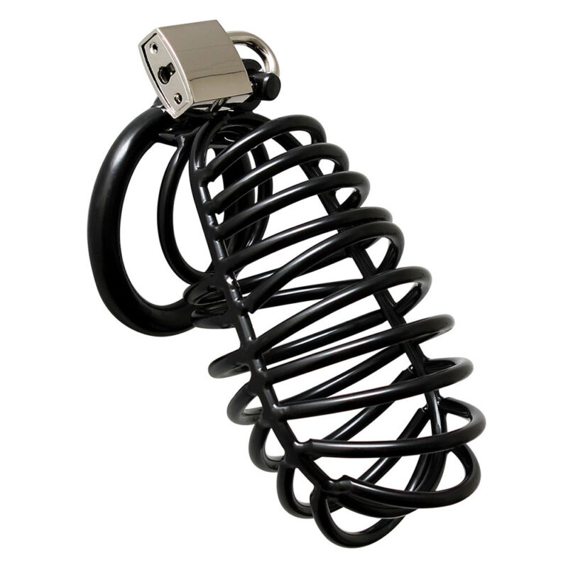 | Black Metal Male Chastity Device With Padlock