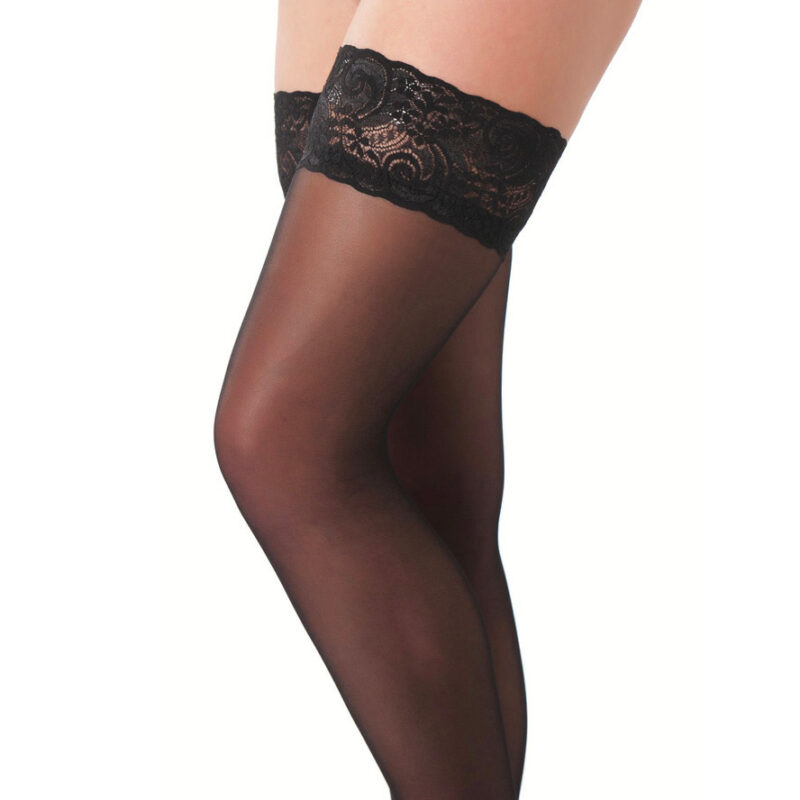 | Black HoldUp Stockings With Floral Lace Top